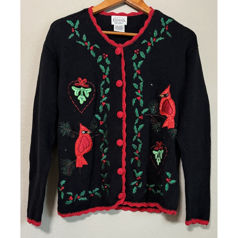 Christmas Sweater Cardigan Womens S Holiday Cardinals Grannycore Colorful Holly